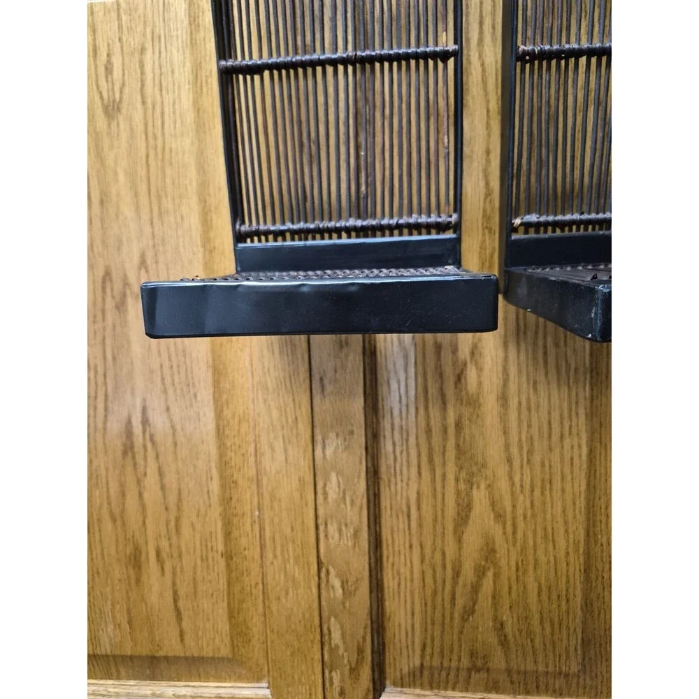 Set Of 2 Vintage Black Bamboo Wall Sconces Shelves Boho MCM Tokyo 6x18